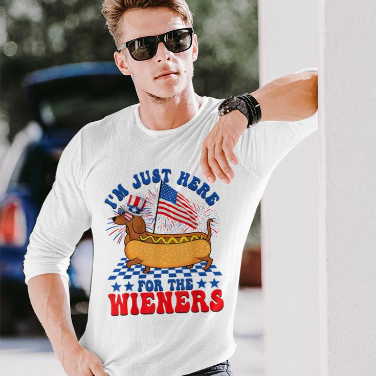 I'm Just Here For Wieners Dachshund Dog Hotdog 4Th Of July Long Sleeve T-Shirt Gifts for Him