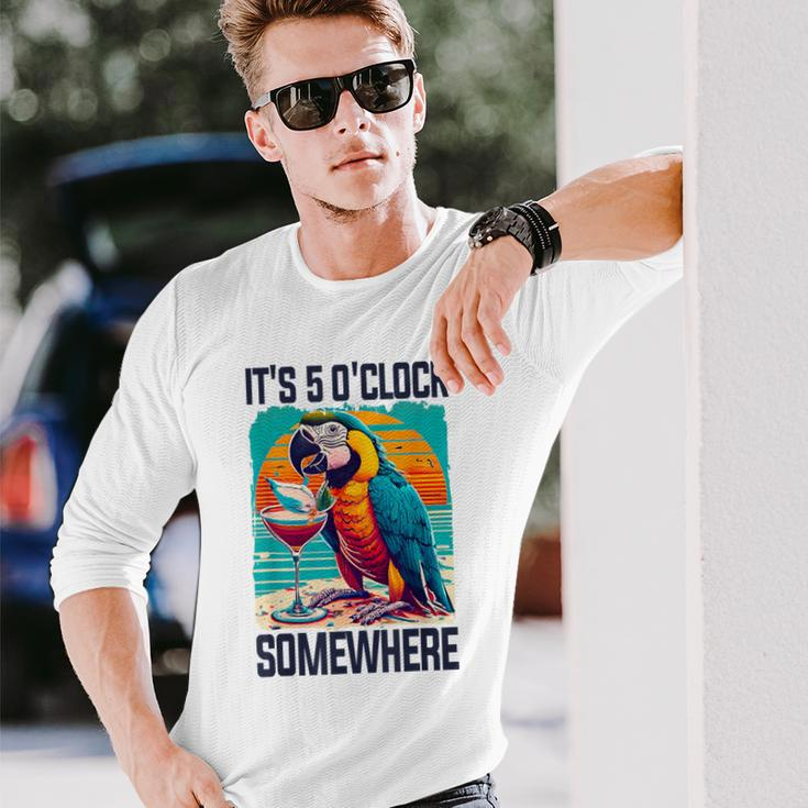 It's 5 O'clock Somewhere Drinking Parrot Cocktail Summer Long Sleeve T-Shirt Gifts for Him