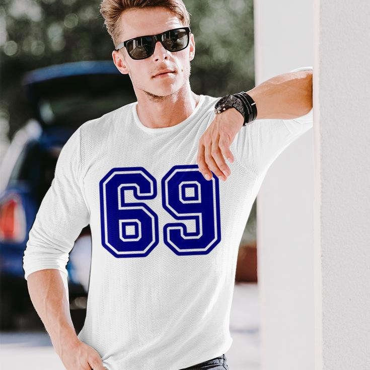 Jersey 69 Navy Blue Sports Team Jersey Number 69 Long Sleeve T-Shirt Gifts for Him