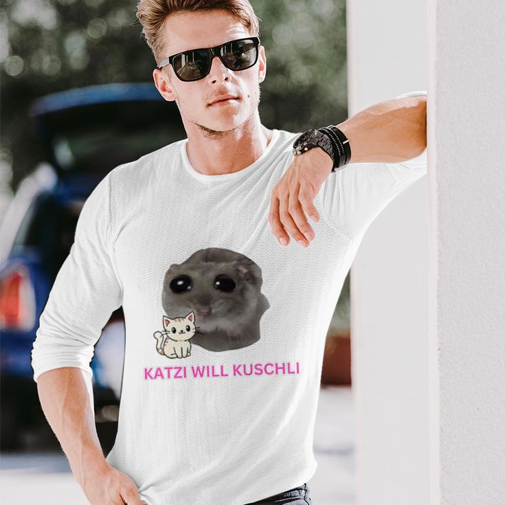 Katzi Will Kuschli Sad Hamster Meme Langarmshirts Geschenke für Ihn