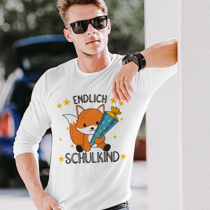 Kinder Endlich Schulkind 2024 Fox School Cone School Fox Gray Langarmshirts Geschenke für Ihn