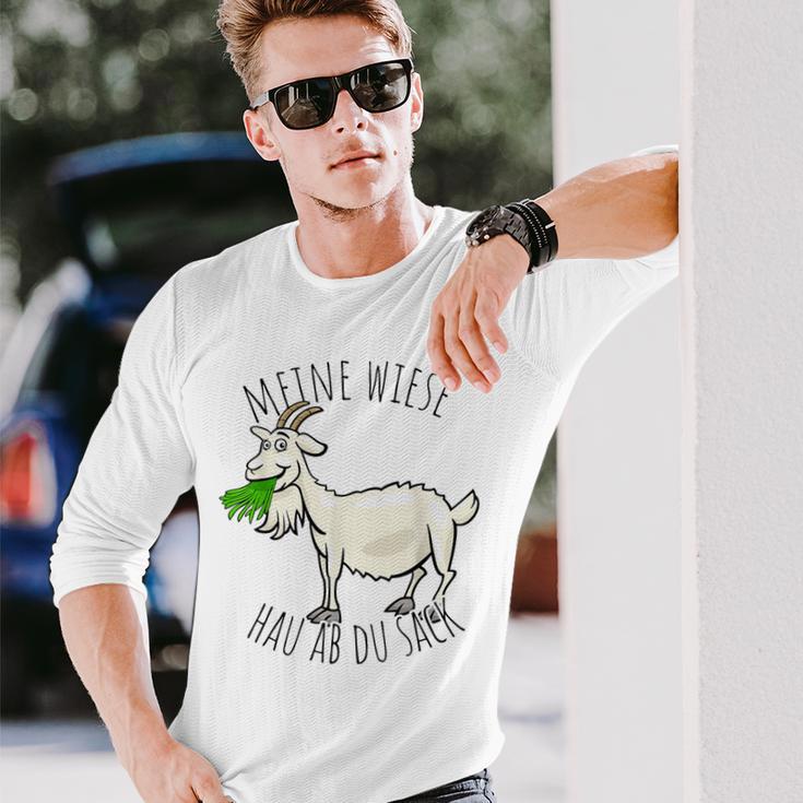 Meine Wiese Hau Ab Du Sack Bauer Landwirt Goat Sheep Langarmshirts Geschenke für Ihn