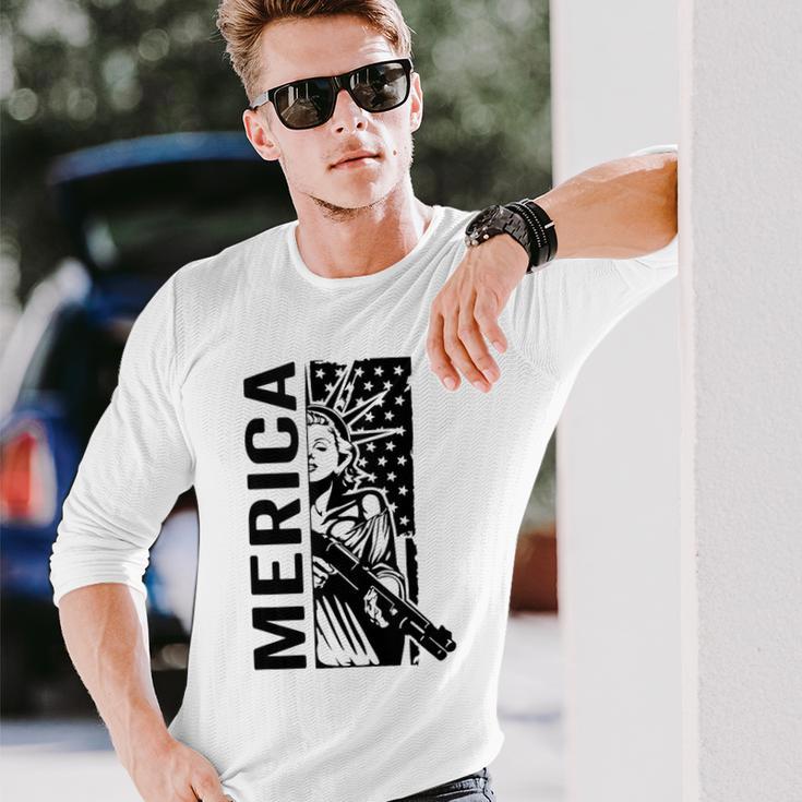 Merica Patriotic Pro Gun Usa Liberty Lady 4Th Of July Gun Long Sleeve T-Shirt Gifts for Him