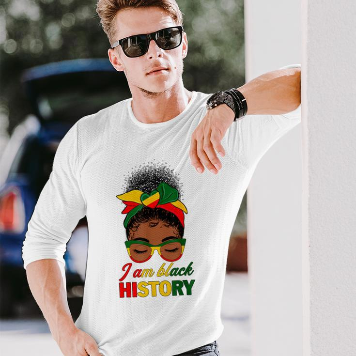 Messy Bun Hair I Am Black History African American Women Long Sleeve T-Shirt Gifts for Him