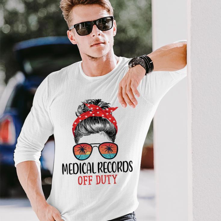 Messy Bun Medical Records Off Duty Sunglasses Beach Sunset Long Sleeve T-Shirt Gifts for Him