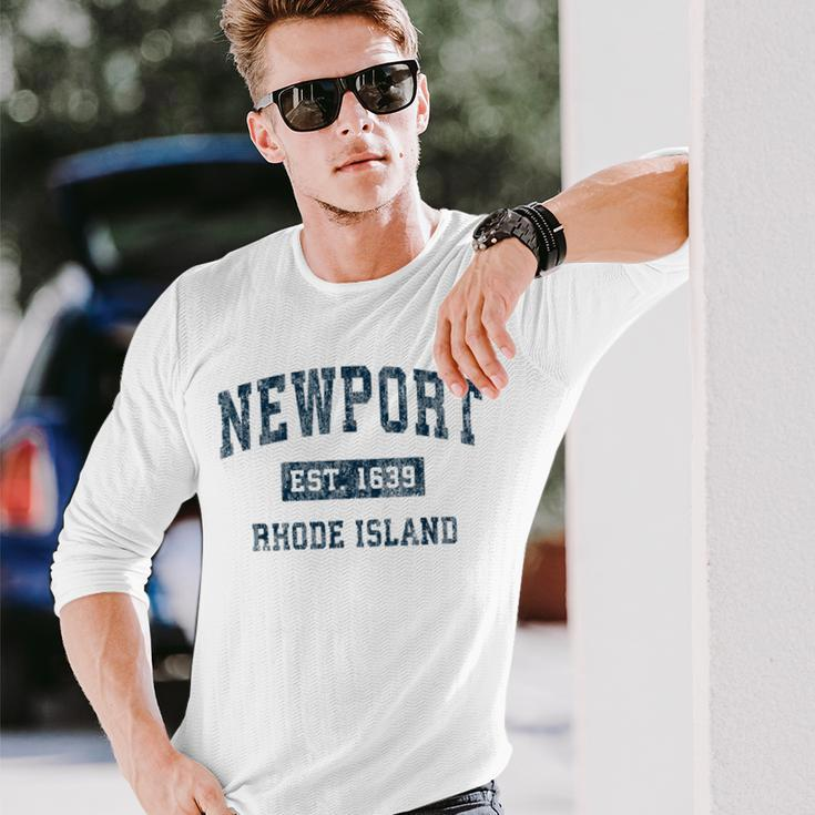 Newport Rhode Island Ri Vintage Sports Navy Print Long Sleeve T-Shirt Gifts for Him