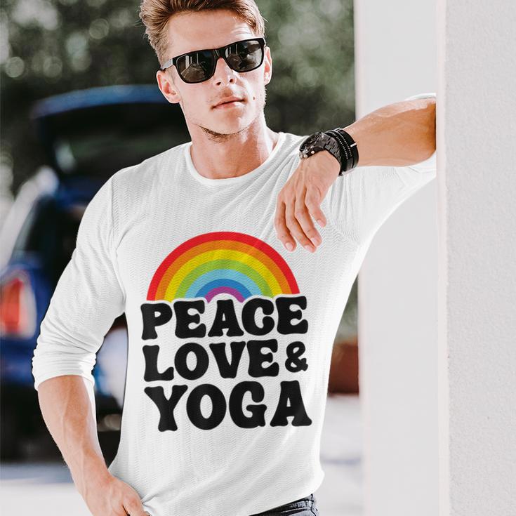 Peace Love & Yoga Regenbogen Hippie Retro Yoga Langarmshirts Geschenke für Ihn