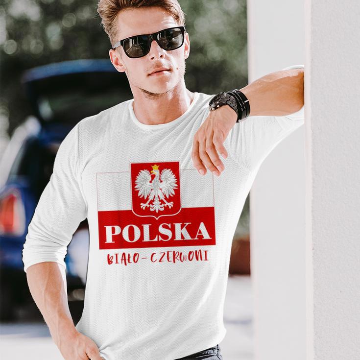 Polska Bialo-Czerwoni Polnische Flagge Polnisches Emblem Weißer Adler Langarmshirts Geschenke für Ihn