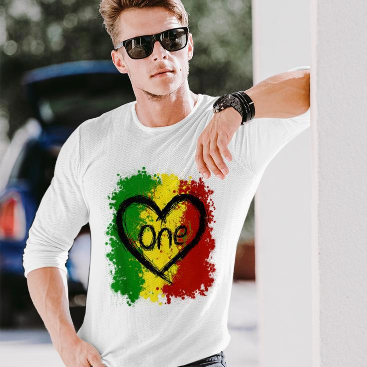 Reggae Heart One Love Rasta Reggae Music Jamaica Vacation Long Sleeve T-Shirt Gifts for Him
