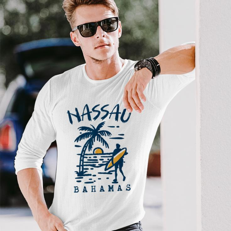 Retro Nassau Bahamas Trip Bahamas Vacation Beach Sunset Long Sleeve T-Shirt Gifts for Him