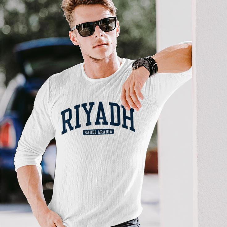 Riyadh Saudi Arabia College University Style Navy Long Sleeve T-Shirt Gifts for Him