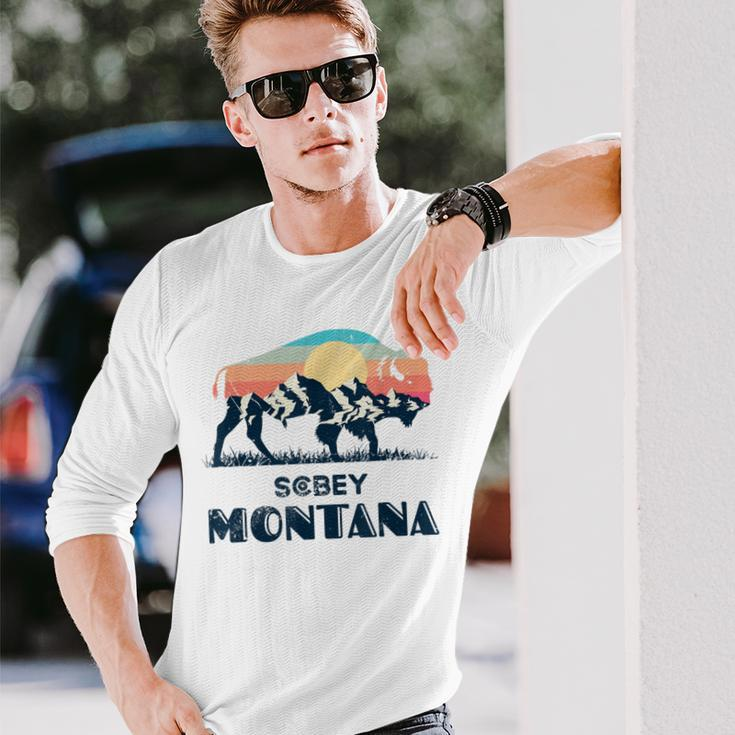 Scobey Montana Vintage Hiking Bison Nature Long Sleeve T-Shirt Gifts for Him