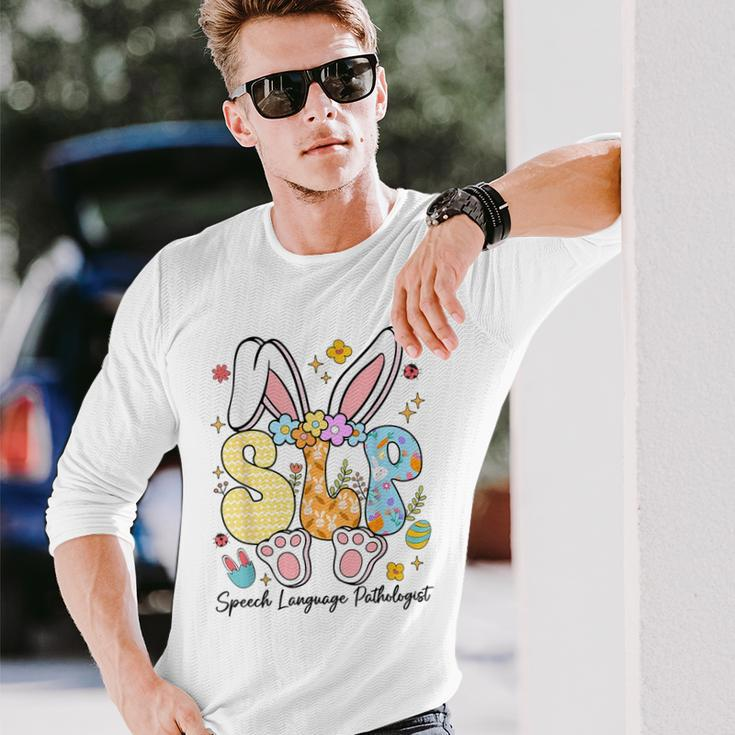 Speech Language Pathologist Bunny Bunnies Happy Easter Slp Long Sleeve T-Shirt Gifts for Him