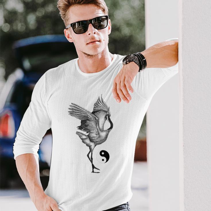 Tai Chi White Crane Qi Gong Illustration Long Sleeve T-Shirt Gifts for Him