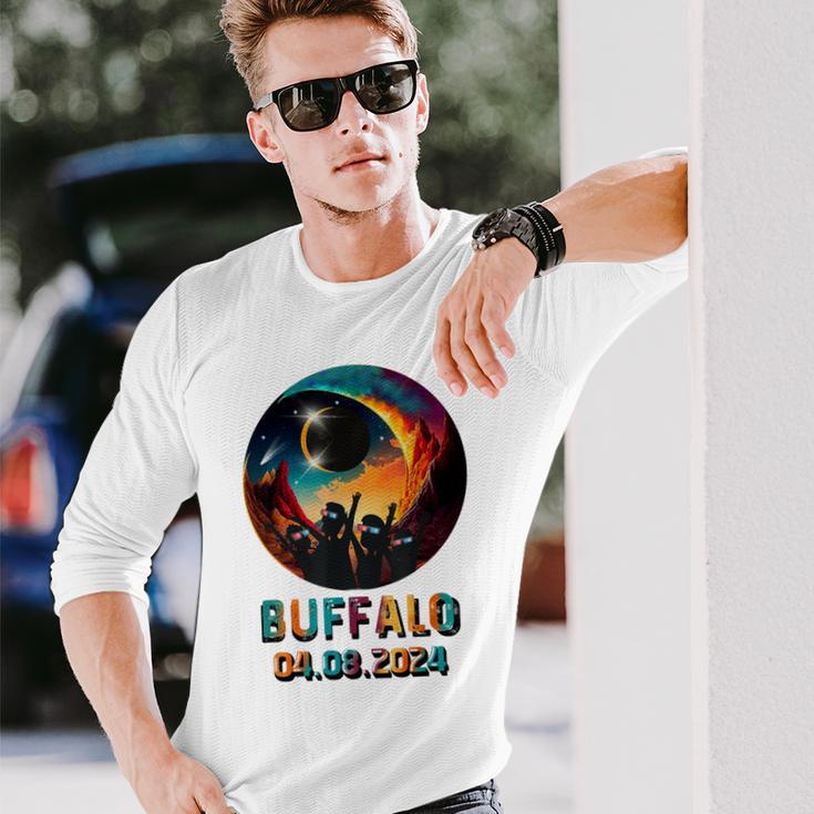 Total Solar Eclipse 2024 Totality Buffalo Long Sleeve T-Shirt Gifts for Him