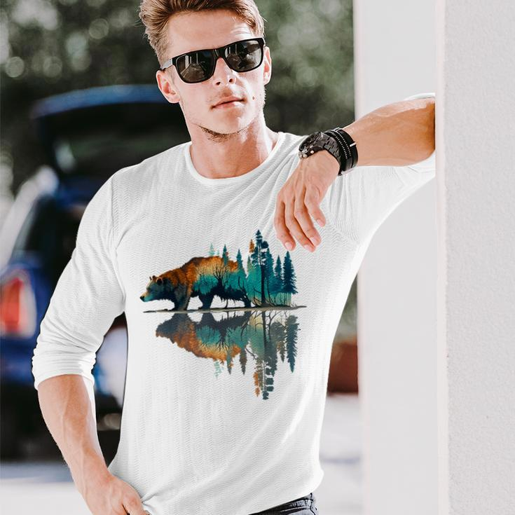 Trees Reflection Wildlife Nature Animal Bear Outdoor Forest Long Sleeve T-Shirt Gifts for Him