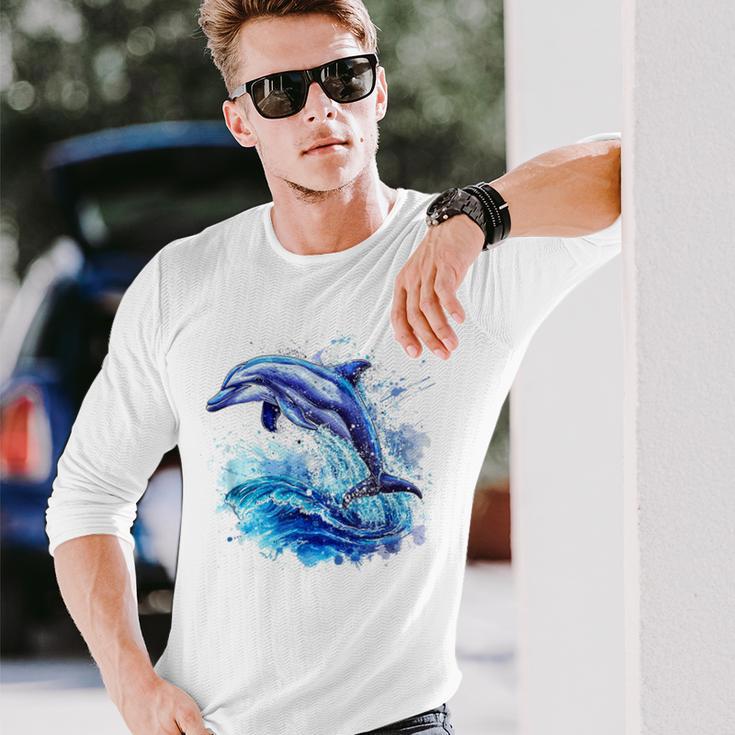 Underwater World With Dolphin Langarmshirts Geschenke für Ihn