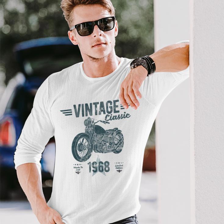 Vintage Born 1968 Birthday Classic Retro Motorbike Long Sleeve T-Shirt Gifts for Him