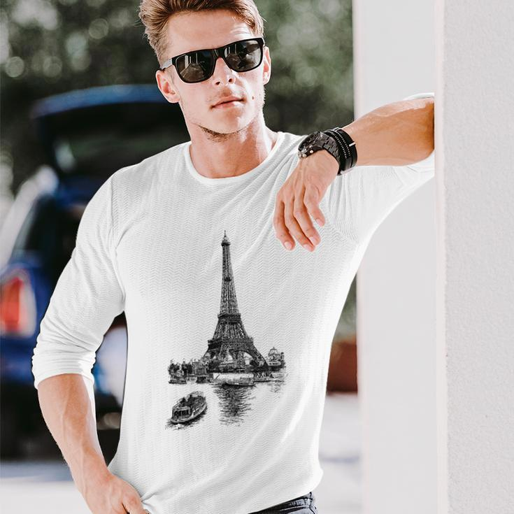 Vintage Paris Eiffel Tower Langarmshirts Geschenke für Ihn