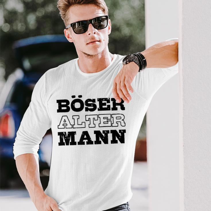 Weißes Langarmshirts für Herren, Böser Alter Mann Aufdruck, Lustiges Design Geschenke für Ihn