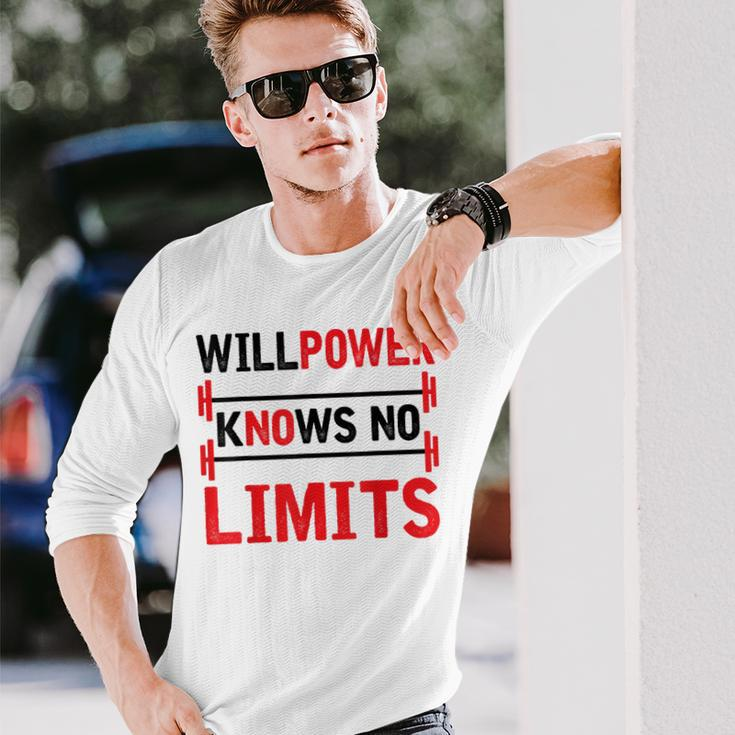 Willpower Knows No Limits Motivational Gym Workout Long Sleeve T-Shirt Gifts for Him