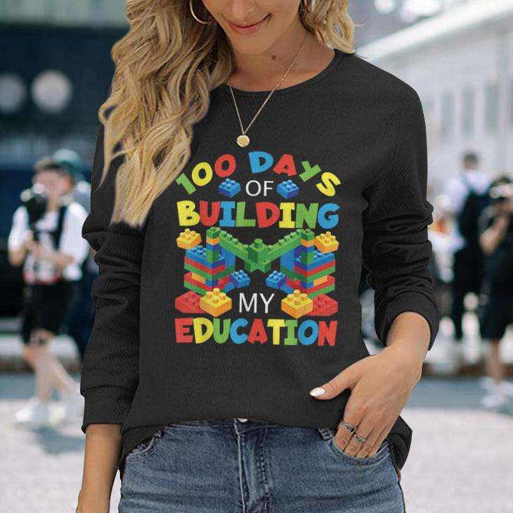 100 Days Of Building My Education Construction Block Long Sleeve T-Shirt Gifts for Her