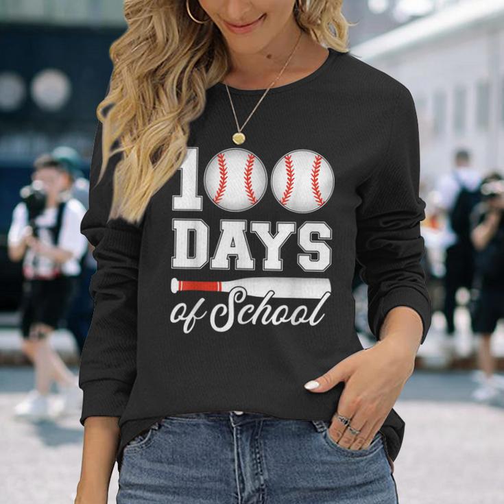 100 Days Of School For 100Th Day Baseball Student Or Teacher Long Sleeve T-Shirt Gifts for Her