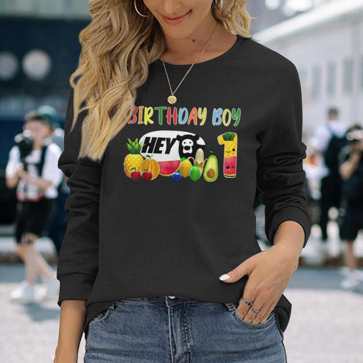 1St Birthday Boy 1 Year Old Fruit Birthday Hey Bear Long Sleeve T-Shirt Gifts for Her