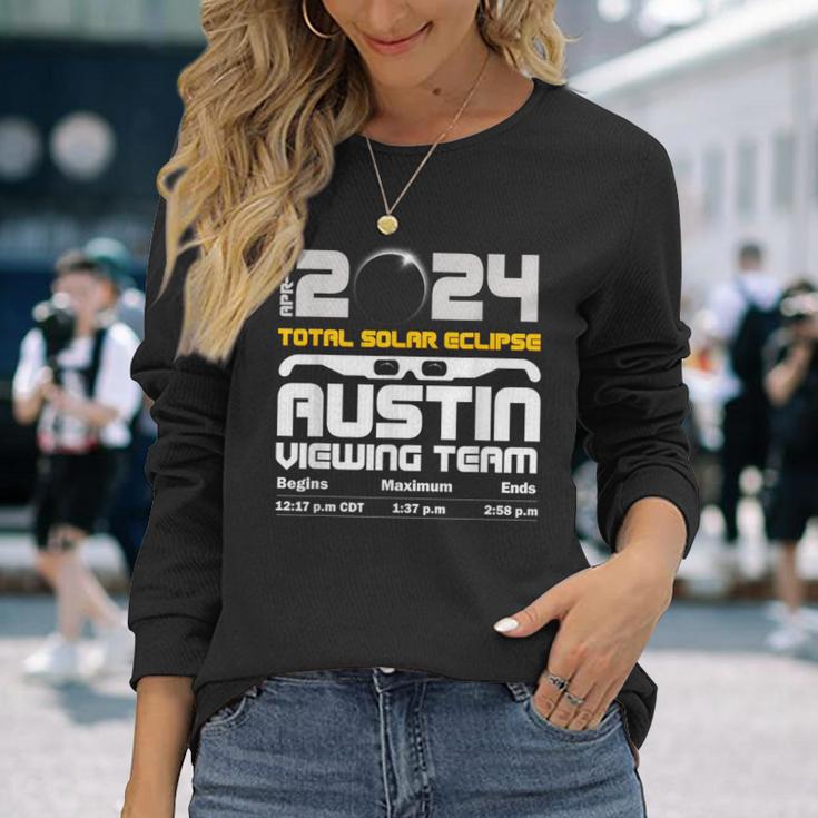 2024 Total Solar Eclipse Austin Tx Schedule Viewing Team Long Sleeve T-Shirt Gifts for Her