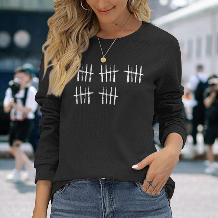 25Th Birthday Tally Marks Vintage Anniversary 25 Years Old Long Sleeve T-Shirt Gifts for Her