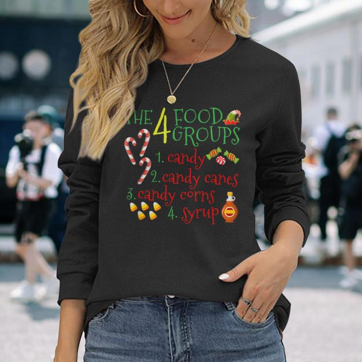 The 4 Elf Food Groups Christmas Candy Cane Long Sleeve T-Shirt Gifts for Her