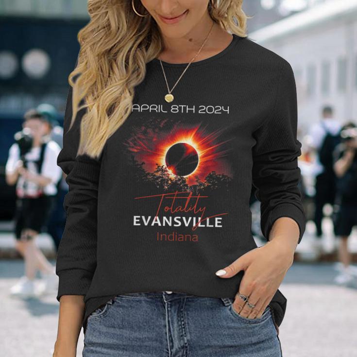 40824 Total Solar Eclipse 2024 Evansville Indiana Long Sleeve T-Shirt Gifts for Her