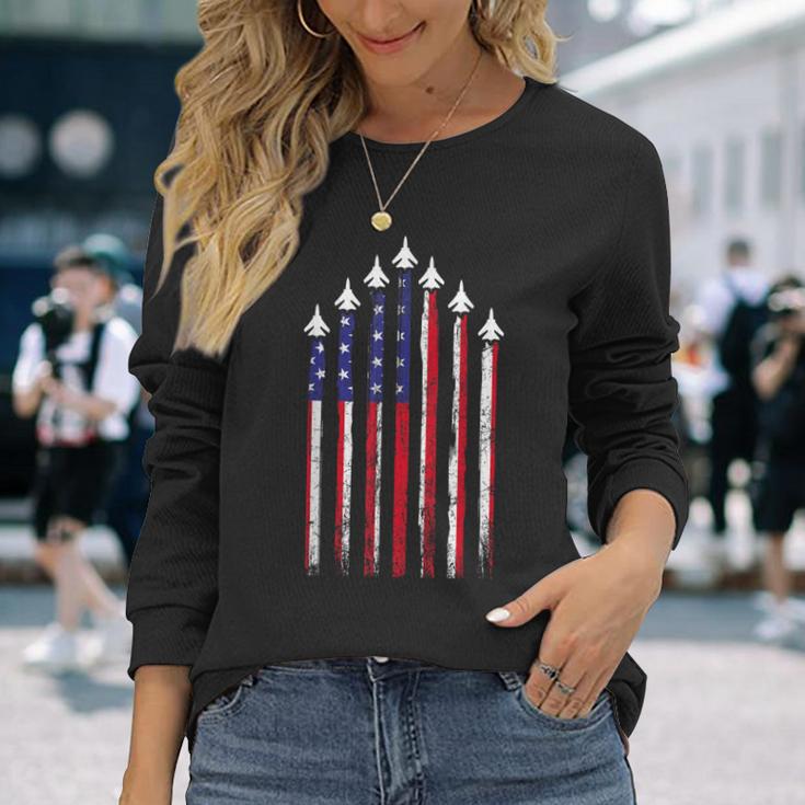 4Th Of July Air Force Veteran Patriotic Fighter Jets Long Sleeve T-Shirt Gifts for Her