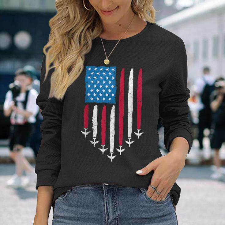 4Th Of July Fourth 4 Patriotic Usa Flag Fighter Jets Kid Long Sleeve T-Shirt Gifts for Her