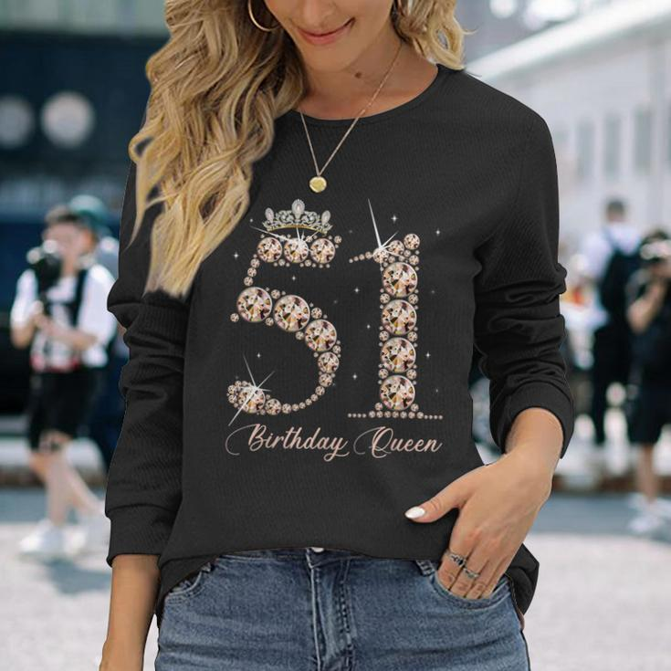 51 Year Old Its My 51St Birthday Queen Diamond Heels Crown Long Sleeve T-Shirt Gifts for Her