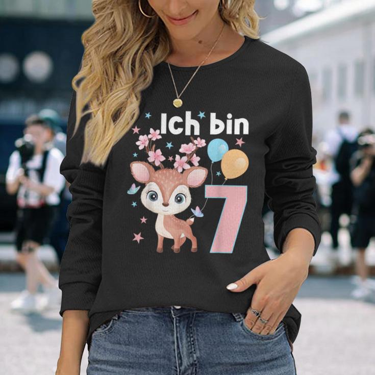 7 Jahre Alt Ich Bin 7 Hirsch Deer 7Th Birthday Black Langarmshirts Geschenke für Sie