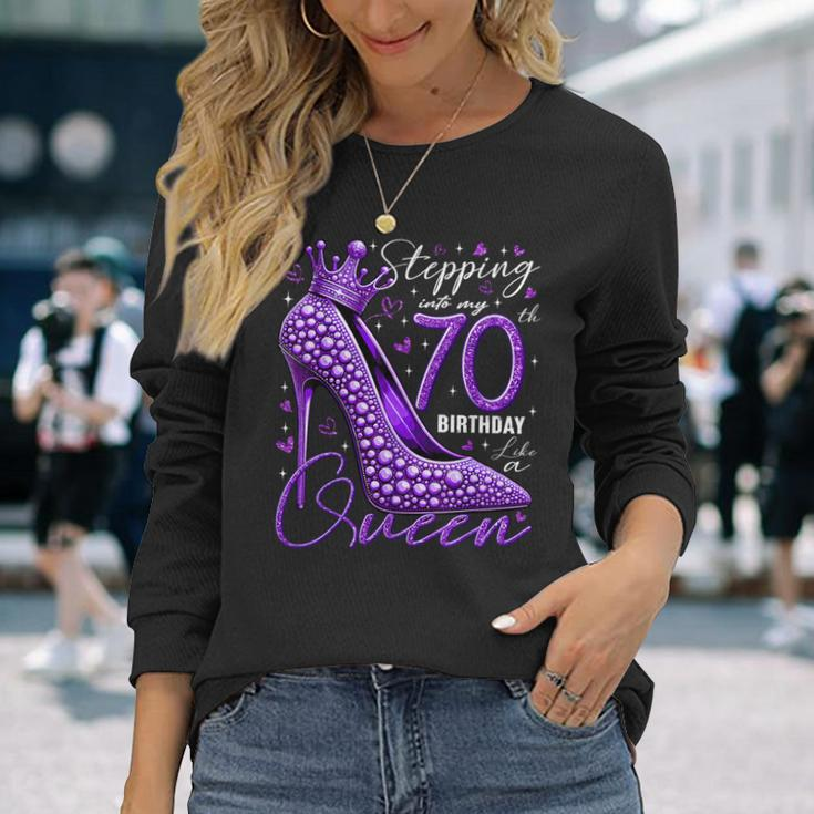 70 Year Old High Heels Stepping Into My 70Th Birthday Long Sleeve T-Shirt Gifts for Her