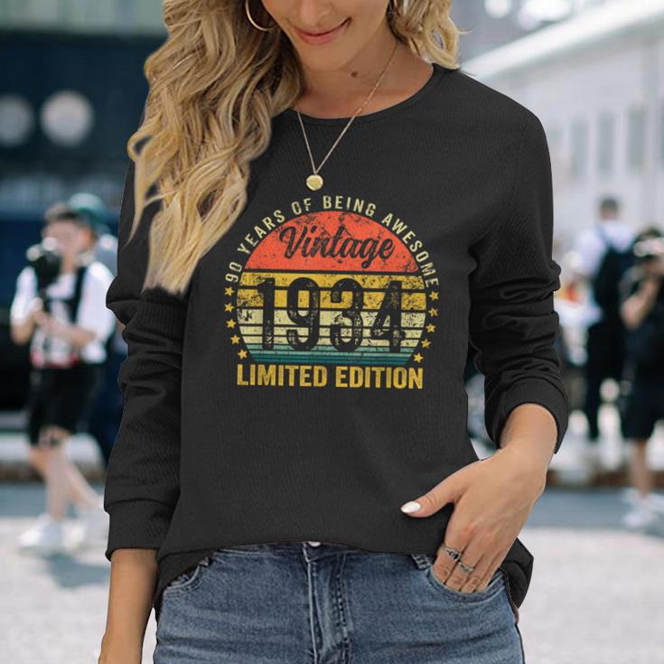 90Th Birthday 90 Years Old Vintage 1934 Birthday Long Sleeve T-Shirt Gifts for Her