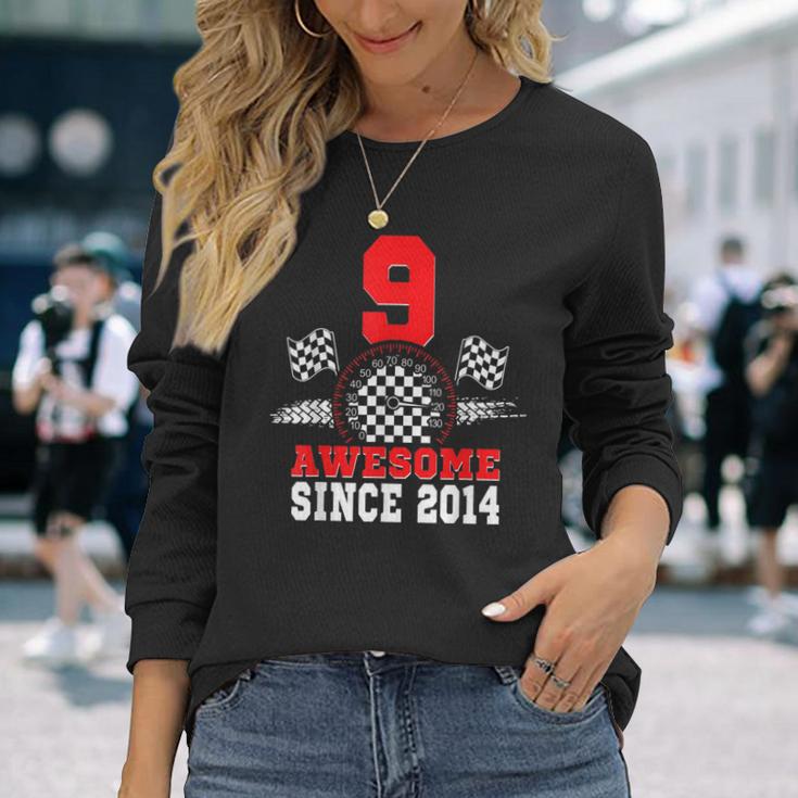 9Th Birthday Race Car Awesome Since 2014 Racing 9 Year Old Long Sleeve T-Shirt Gifts for Her