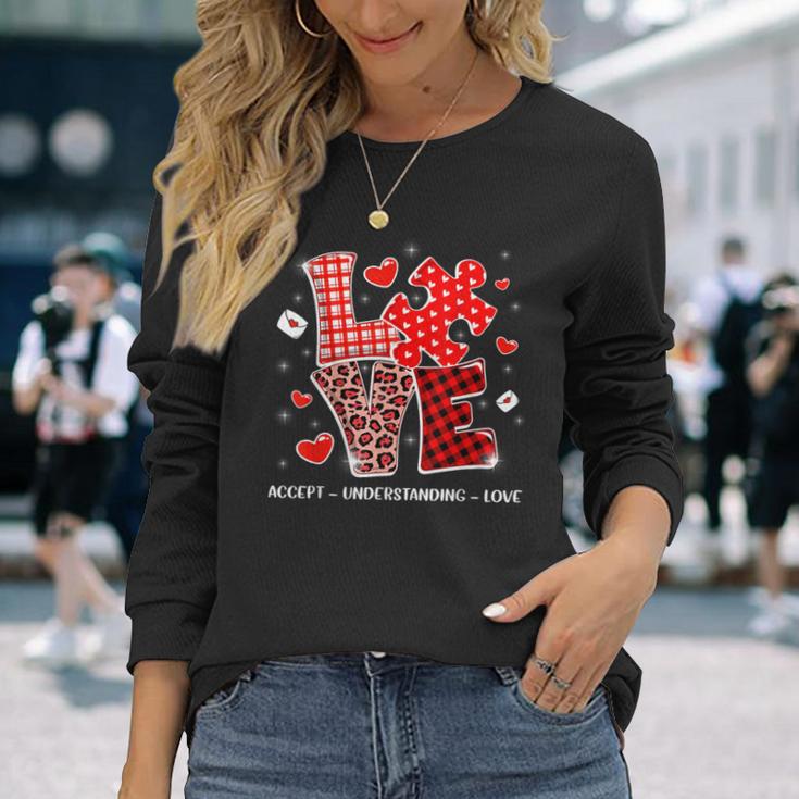 Accept Understand Love Autism Awareness Valentine's Day Long Sleeve T-Shirt Gifts for Her