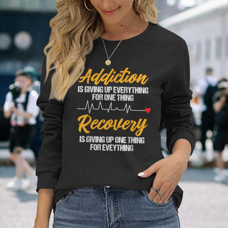 Addiction Recovery Sobriety Anniversary Aa Na Heartbeat Long Sleeve T-Shirt Gifts for Her