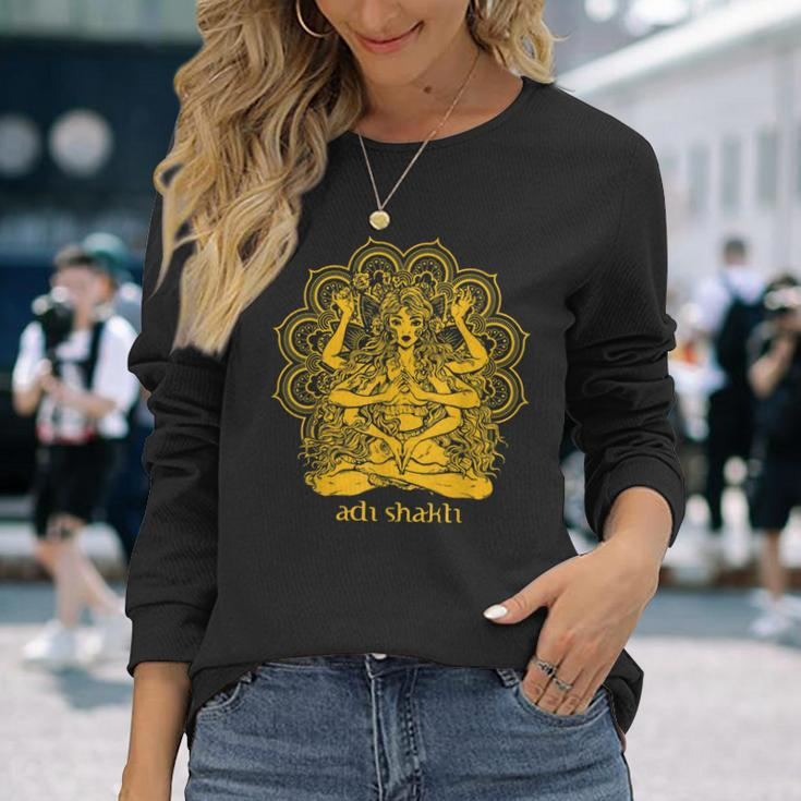 Adi Shakti Herren Langarmshirts, Spirituelles Yoga Motiv Gold auf Schwarz Geschenke für Sie