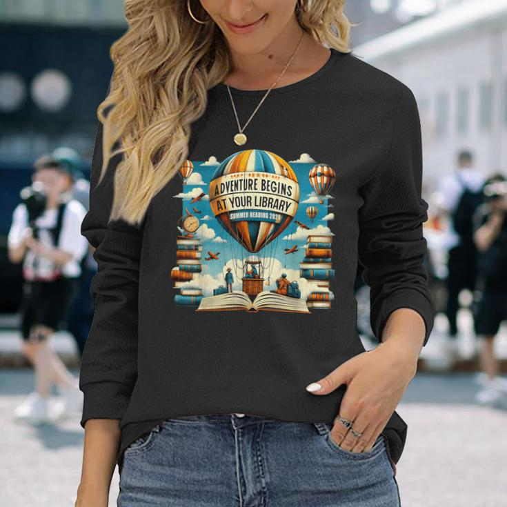 Adventure Begins At Your Library Summer Reading Hot Balloon Long Sleeve T-Shirt Gifts for Her