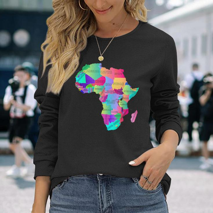 Africa Map With Boundaries And Countries Names Long Sleeve T-Shirt Gifts for Her