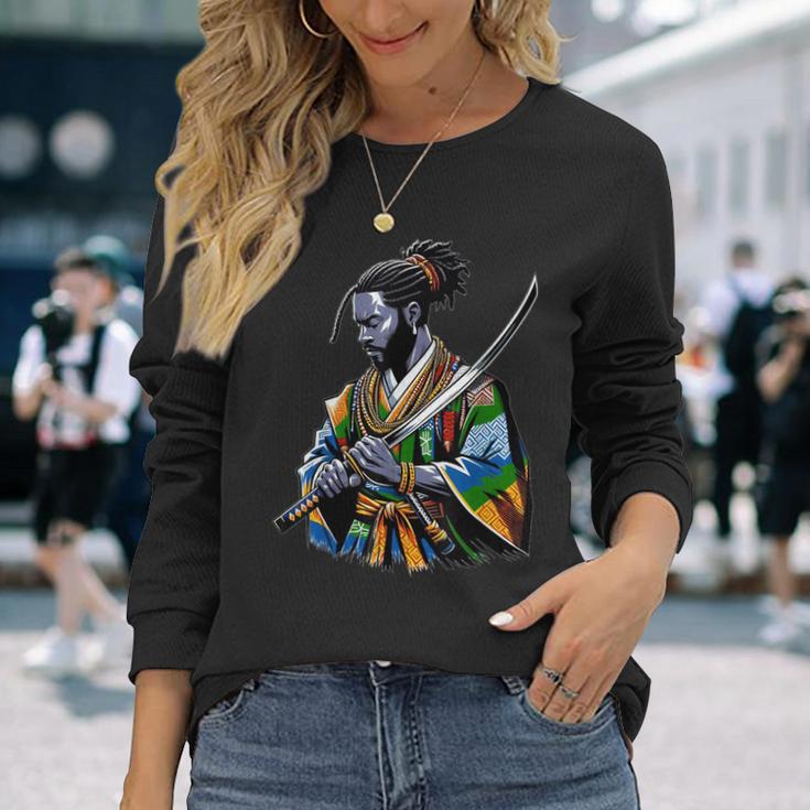 Afro American Samurai Anime Cartoon Japanese Bushido Warrior Long Sleeve T-Shirt Gifts for Her