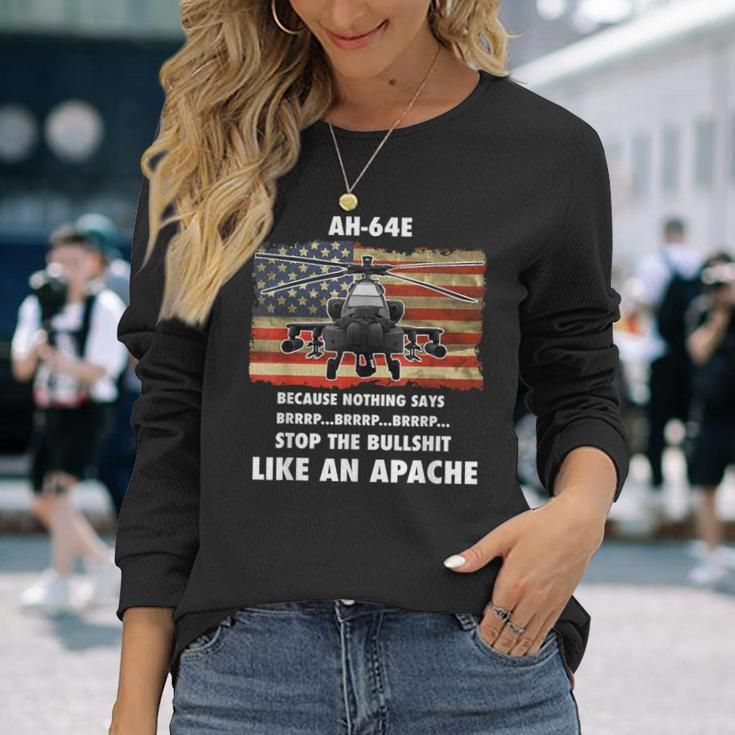 Ah-64E Apache Helicopter Military And Veteran Vintage Flag Long Sleeve T-Shirt Gifts for Her