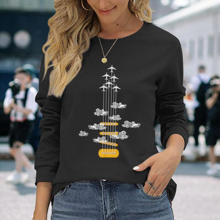 Airplane Guitar Retro Style Long Sleeve T-Shirt Gifts for Her