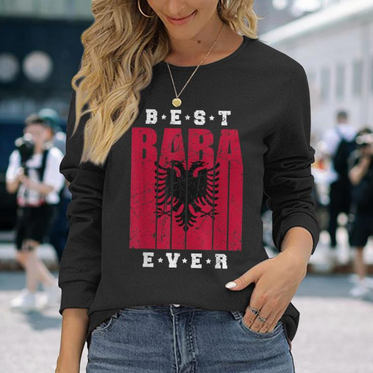 Albanian Dad Fathers Day Vintage Albania Flag Shqiptar Baba Long Sleeve T-Shirt Gifts for Her