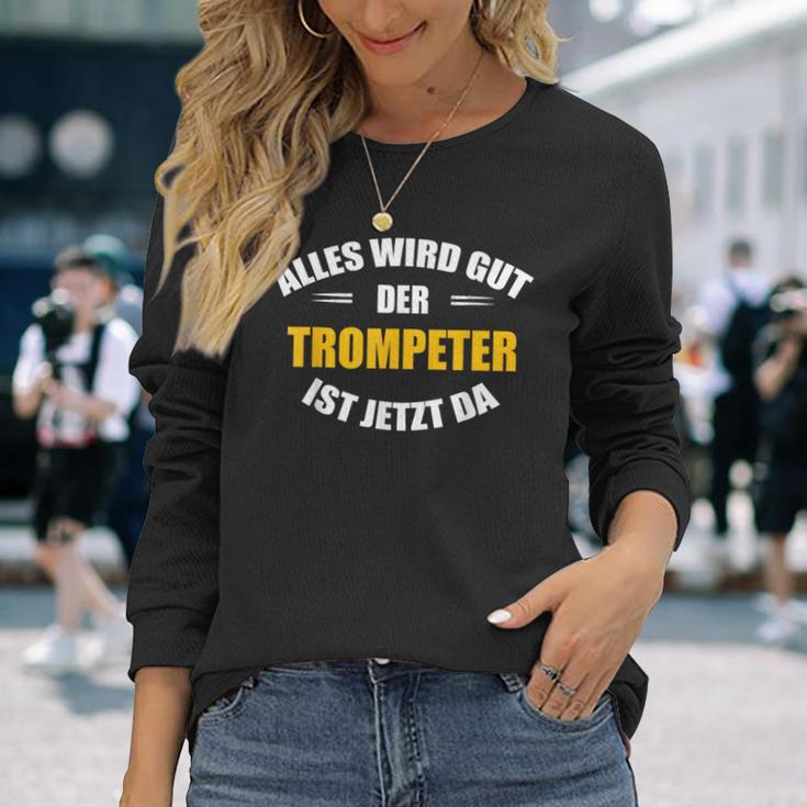 Alles Wird Gut Trumpeter Herren-Langarmshirts in Schwarz, Musikliebhaber Design Geschenke für Sie