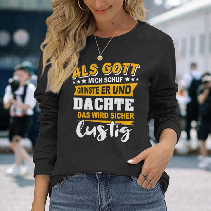 Als Gott Mich Schuf Grinste Her Slogan Ironie Black S Langarmshirts Geschenke für Sie